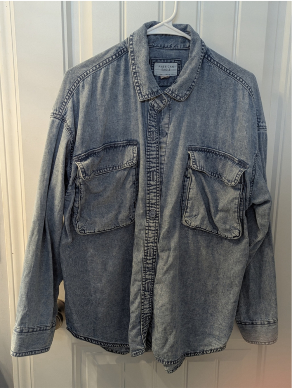 American Eagle Oversized Denim Shacket Women’s M Acid Wash Utility Pockets